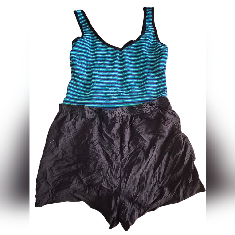 Gabar Swimsuit Womens 14  Blue Striped Shorts One Piece